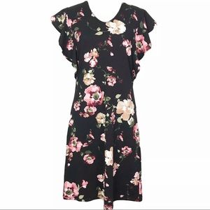 Les Amis Midi Dress Ruffle Flutter Sleeves Black